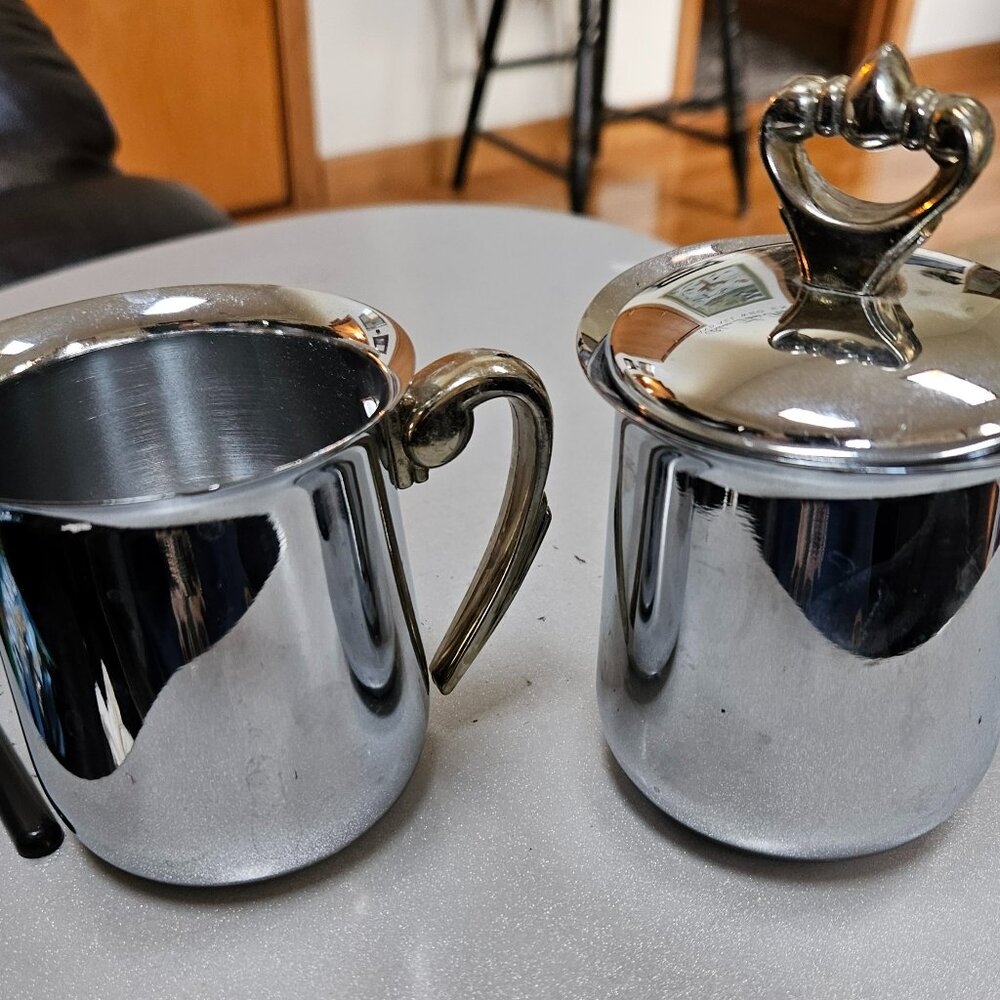 mid-century kromex stainless steel sugar and creamer set